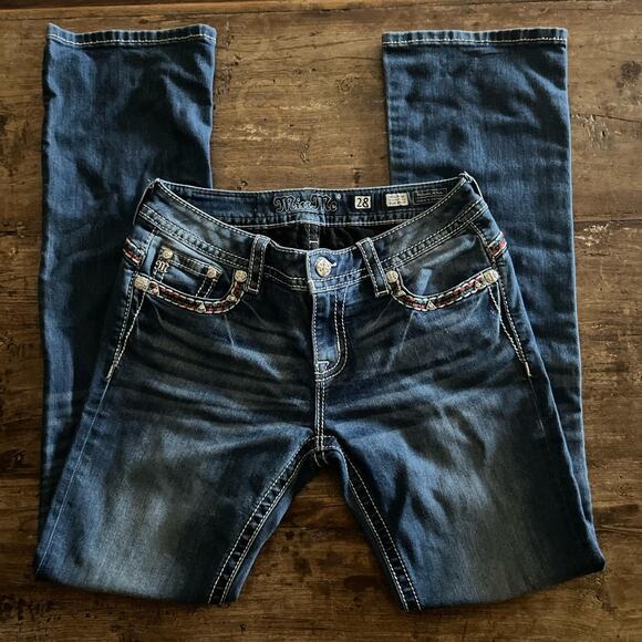 Miss Me Y2k Mid Rise Slim Boot Blinged Denim Jeans 28 - Picture 2 of 4